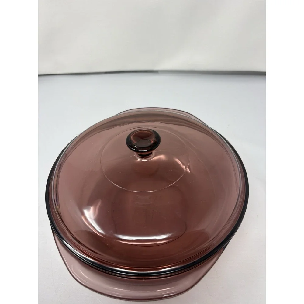 Vintage Cranberry Pyrex 024 2L Bowl with Handles and Lid Casserole Dish